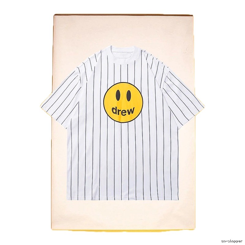 DREW Smiley Series Street Style White Striped Short Sleeve T-shirt