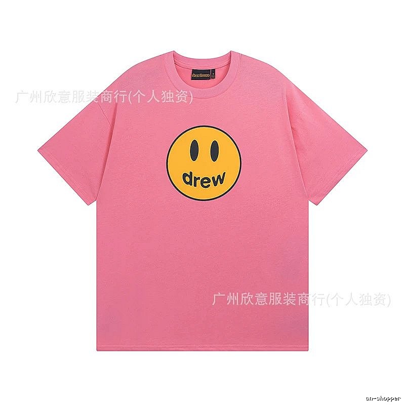 DREW Smiley Series Street Trend Style Pink Short Sleeve T-Shirt