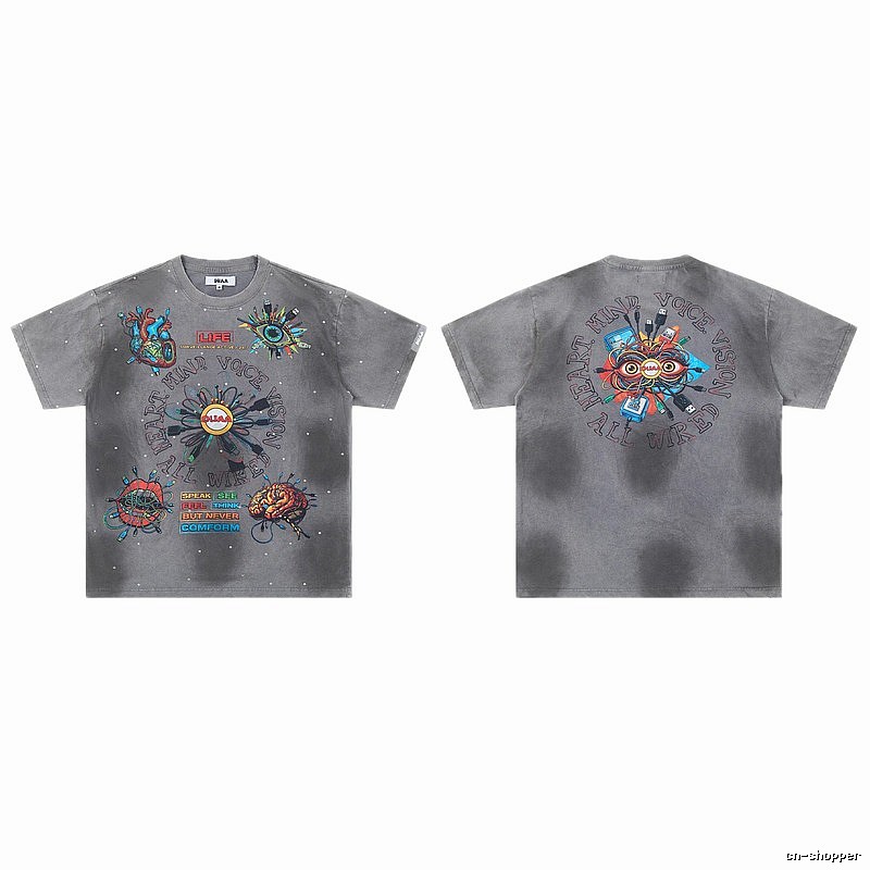 DUAA Cyber Print Street Style Grey T-Shirt