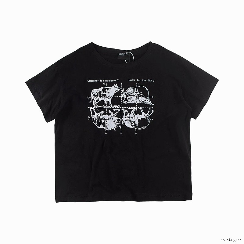 ERD Bull Print Street Style Black Short Sleeve T-shirt