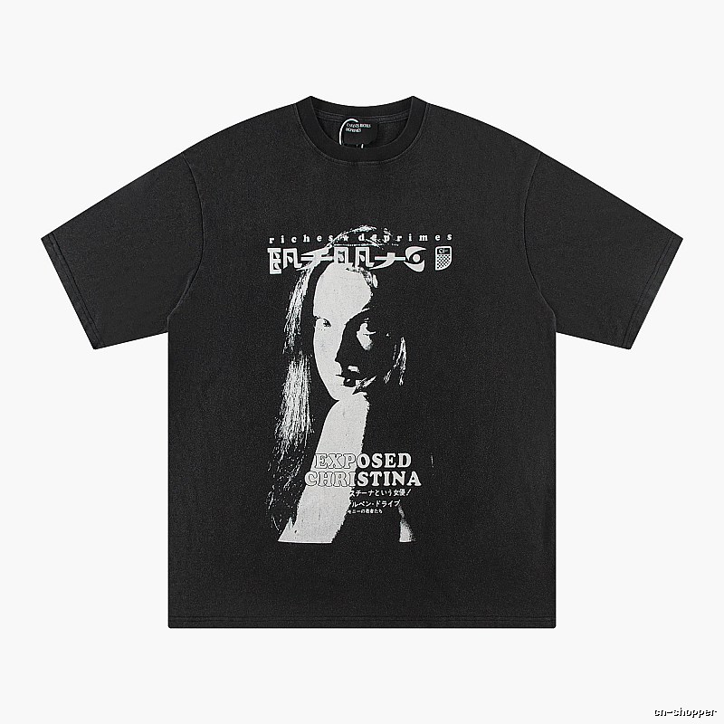 ERD GRJKD Portrait Print Dark Style Black T-Shirt