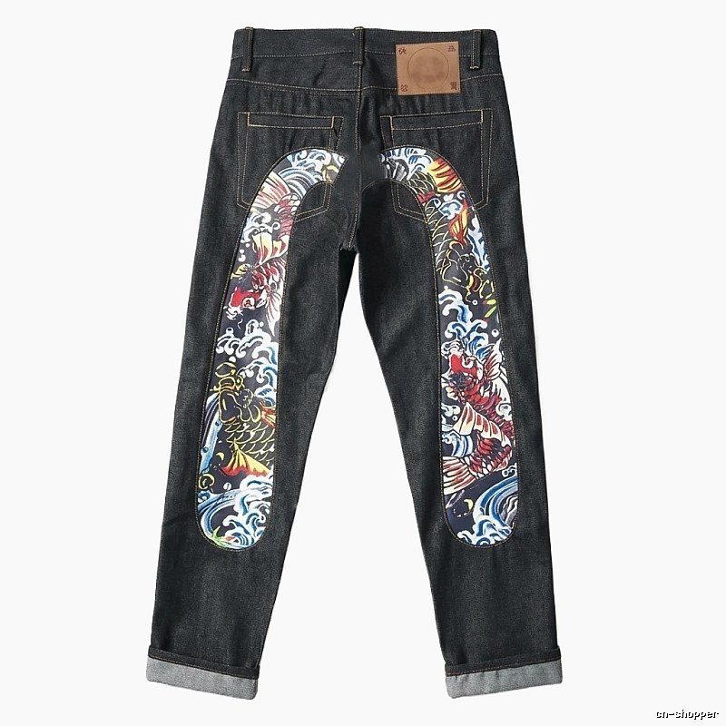 EVISU Koi Carp Trendy Black Jeans