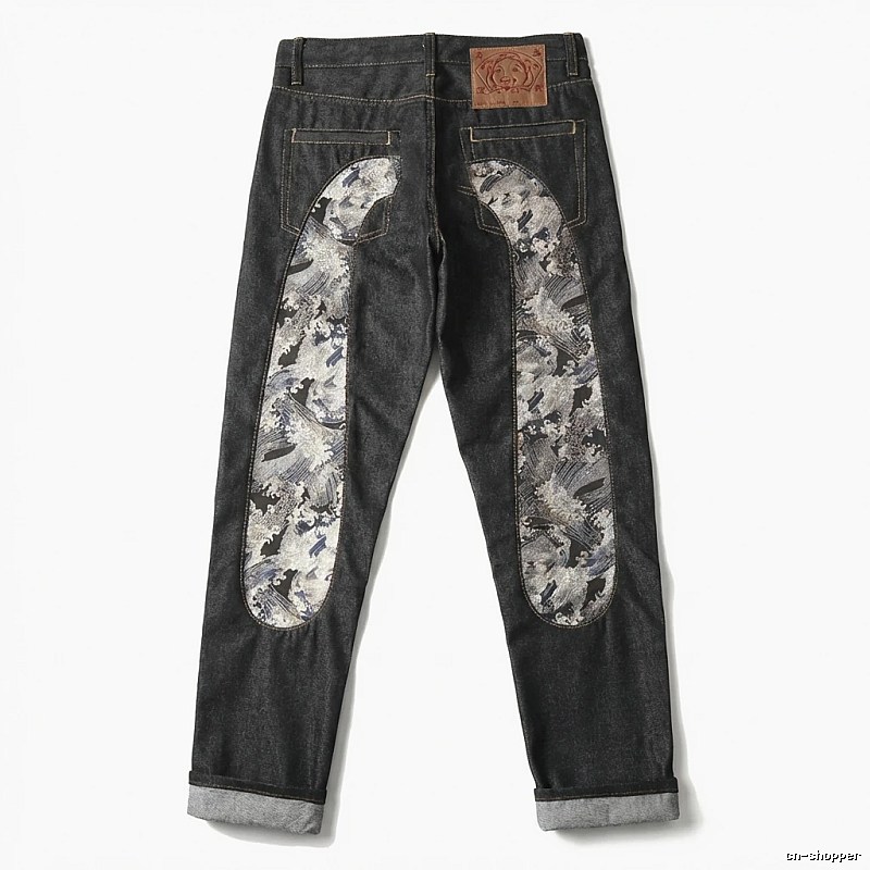 EVISU Wave Pattern Retro Black Jeans