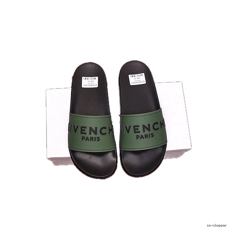 Givenchy Letter Print Minimalist Style Military Green Slide Sandals