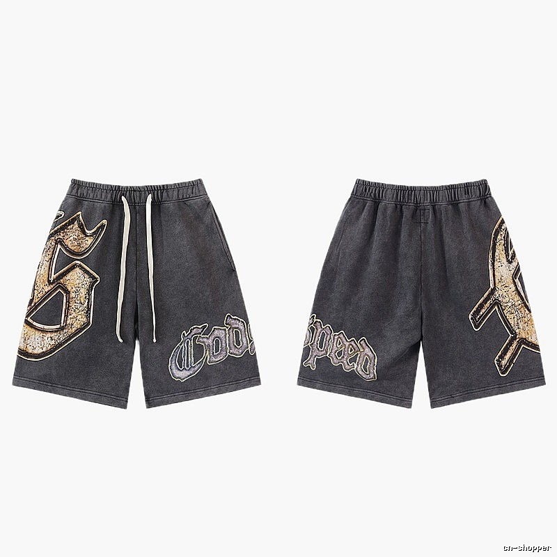 Godspeed Gothic Print Vintage Charcoal Gray Shorts