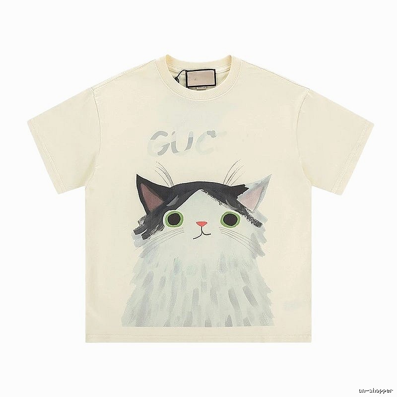 Gucci Cat Print Cartoon-style Off-white T-shirt
