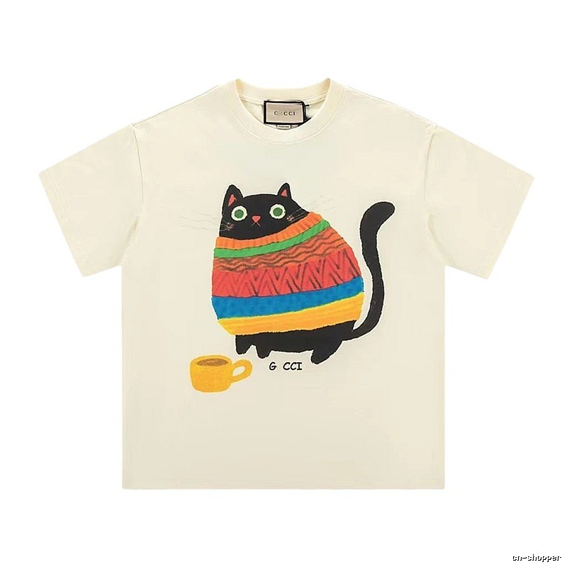 Gucci Cat Print Casual Off-white T-Shirt
