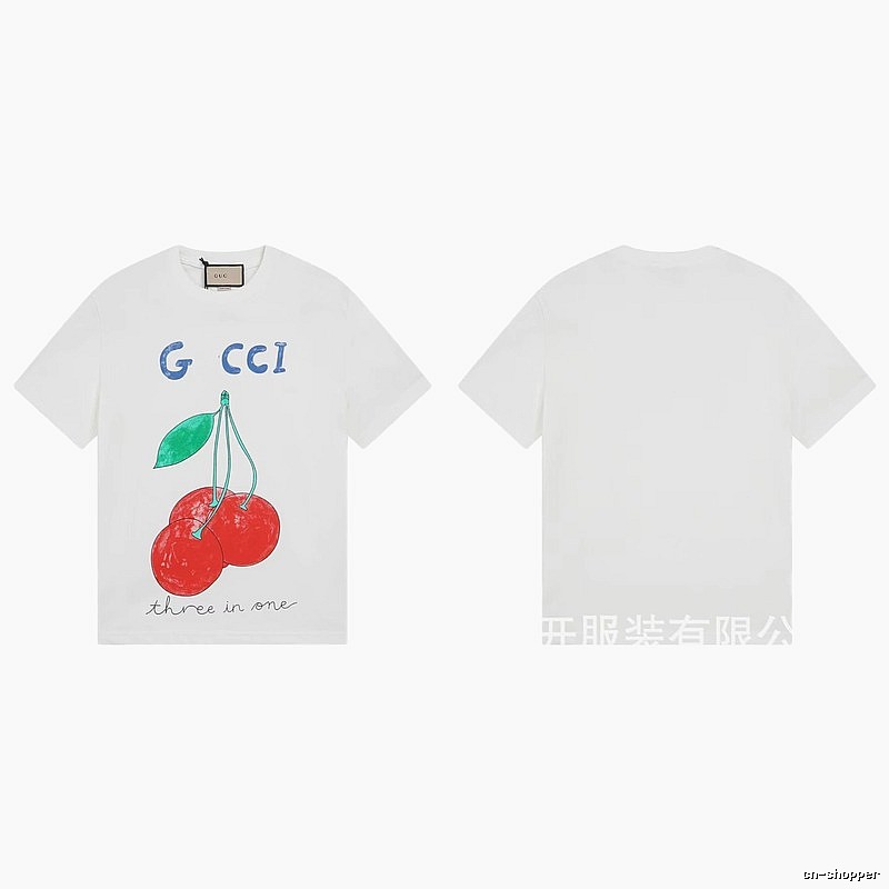Gucci Cherry Print Casual Style White T-Shirt