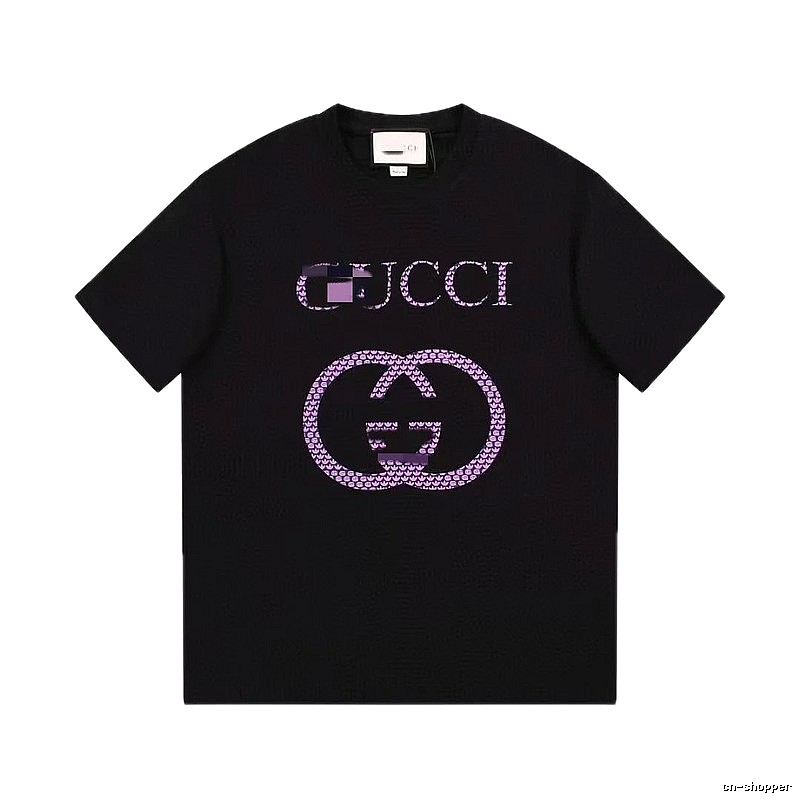 Gucci Double G Trendy Style Black and Purple Short Sleeve T-Shirt