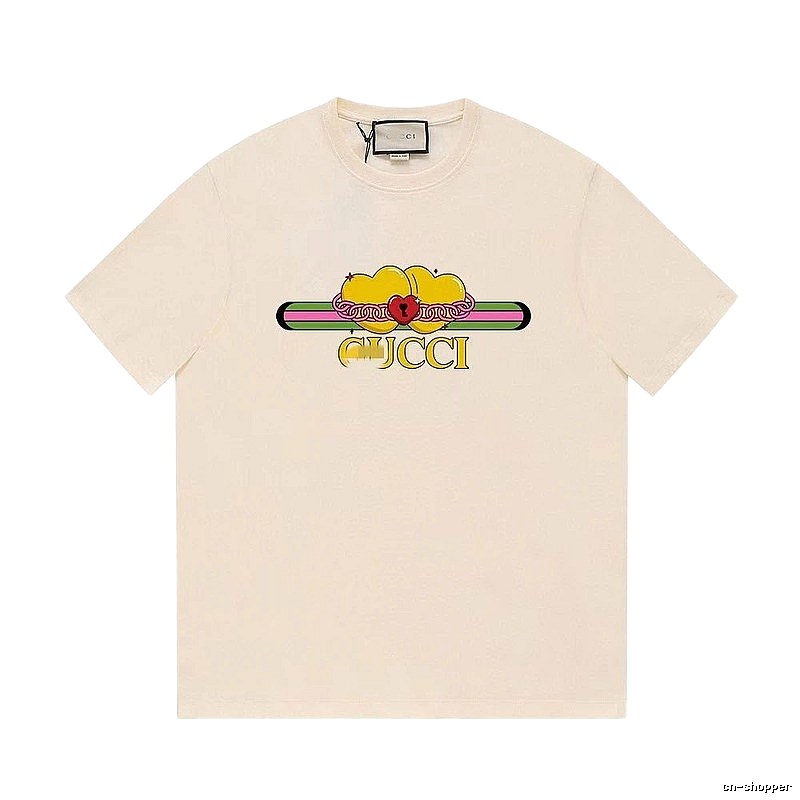 Gucci Double Heart Print Casual Style Off-White T-Shirt
