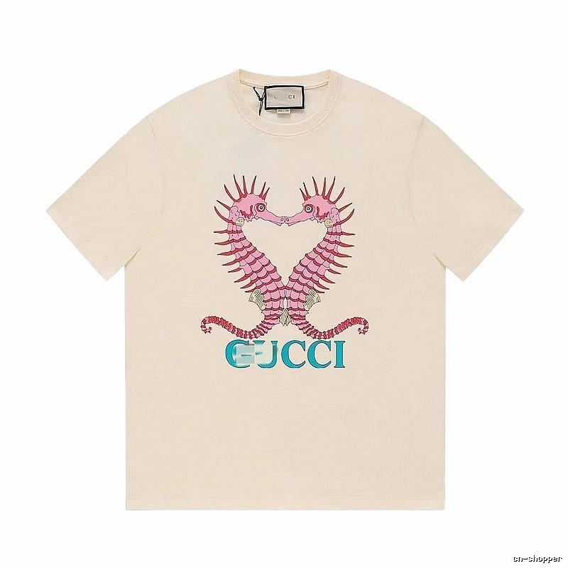 Gucci Seahorse Print Trendy Off-white Short Sleeve T-shirt