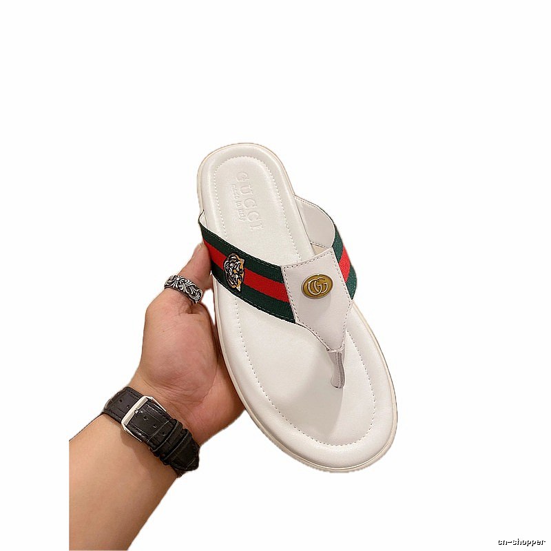 Gucci Tiger Head Webbing Casual White Flip-Flops