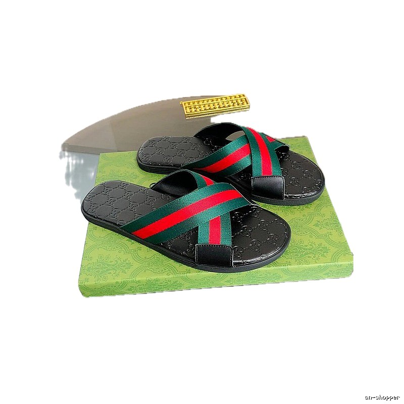 Gucci Vintage Classic Red and Green Web Stripe Slide Sandals
