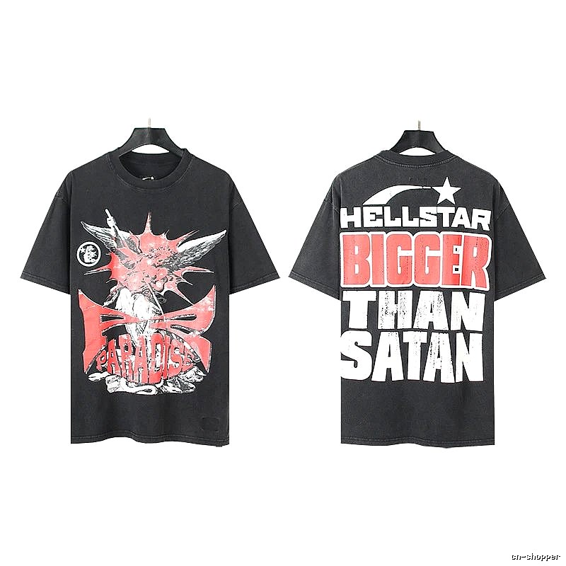 Hellstar Distressed Street Style Black Short Sleeve T-Shirt