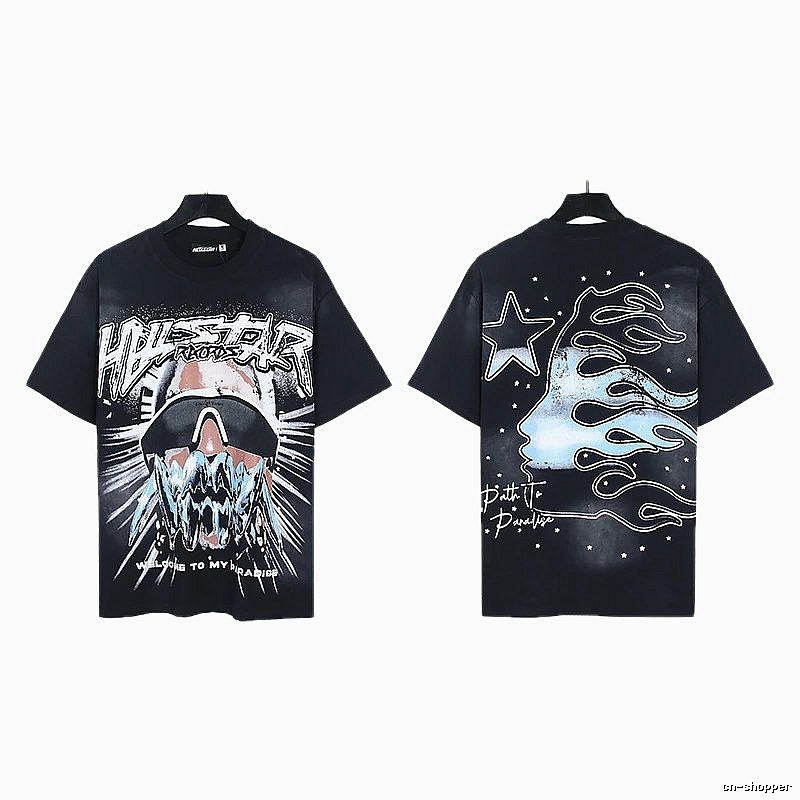 Hellstar Flame Print Street Style Black T-Shirt