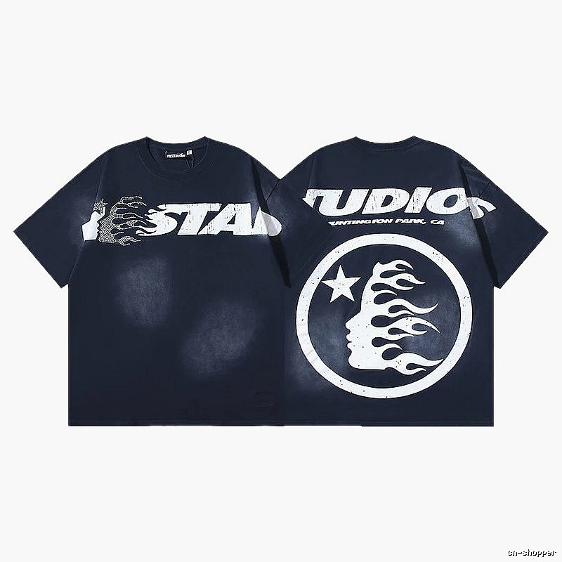 Hellstar Flame Print Street Style Black T-shirt