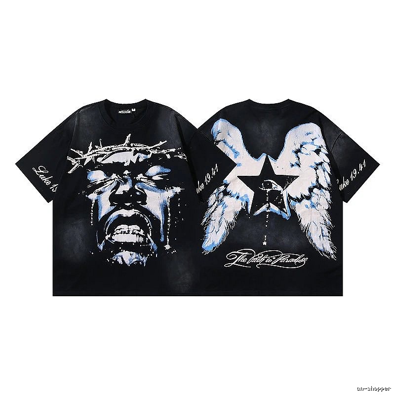 Hellstar Jesus Print Street Style Black T-shirt
