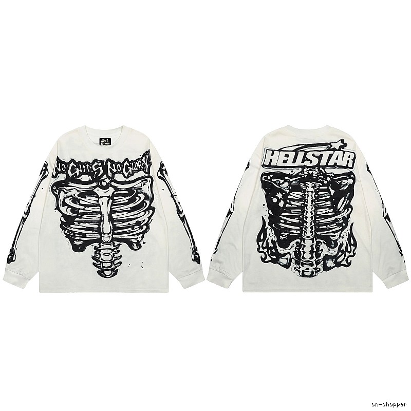 Hellstar Skull Print Dark Style Off-white Long Sleeve T-Shirt