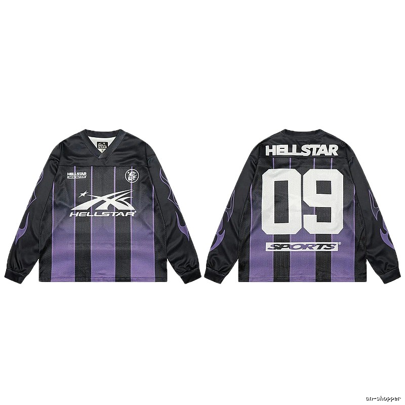 Hellstar Sporty Street Style Black and Purple Long-Sleeve Jersey
