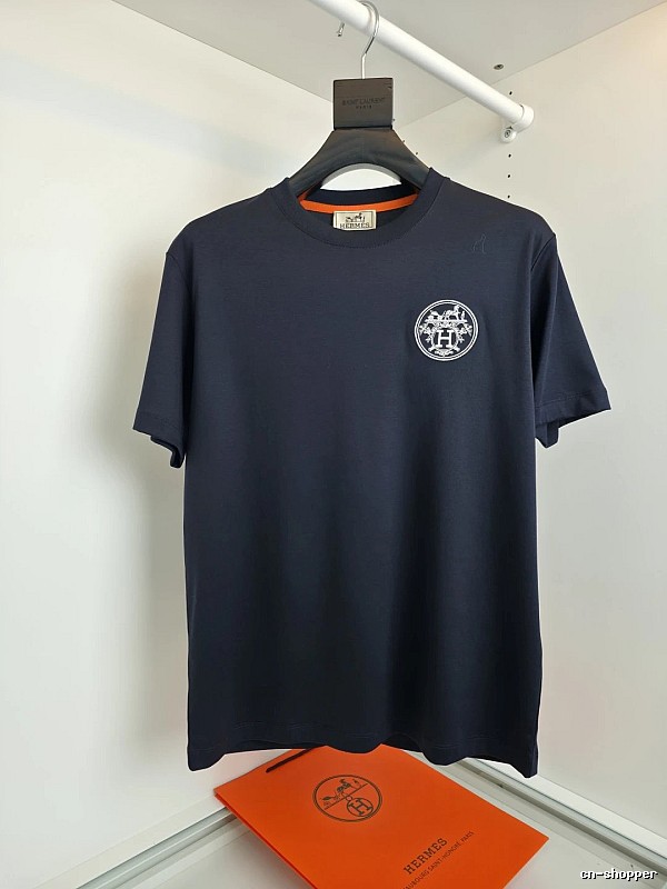 Hermès classic simple style navy blue T-shirt