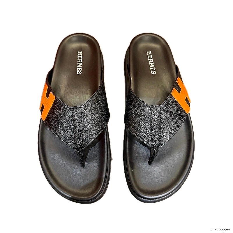 Hermès H Collection Casual Style Black & Orange Flip-Flops