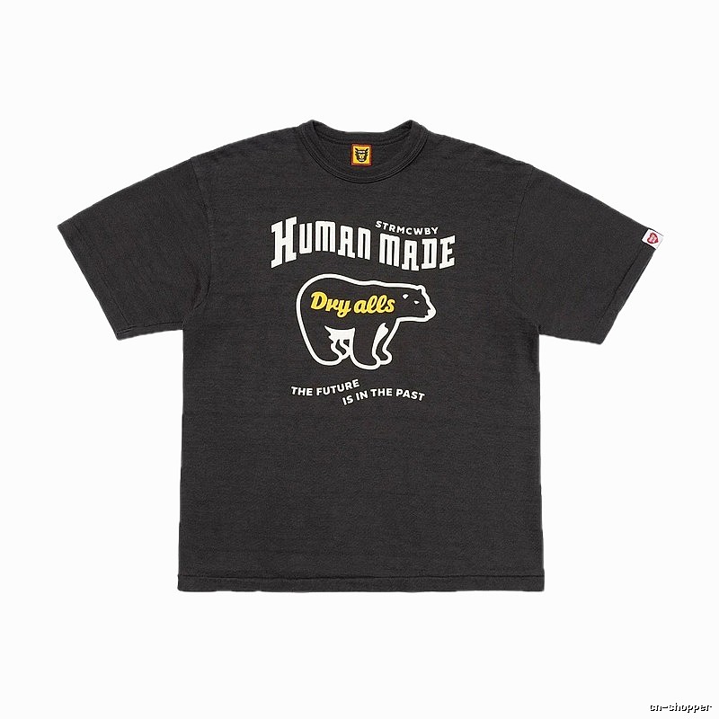 HUMAN MADE Polar Bear Print Vintage Style Charcoal Black T-Shirt