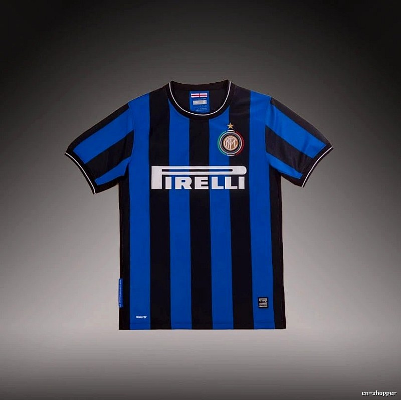 Inter Milan Monogram Brehme #3 soccer jersey Blue Black Striped for Layered Styling