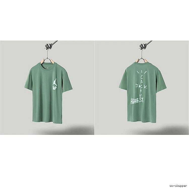 Jordan x Travis Scott Co-branded Street Style Pea Green T-Shirt