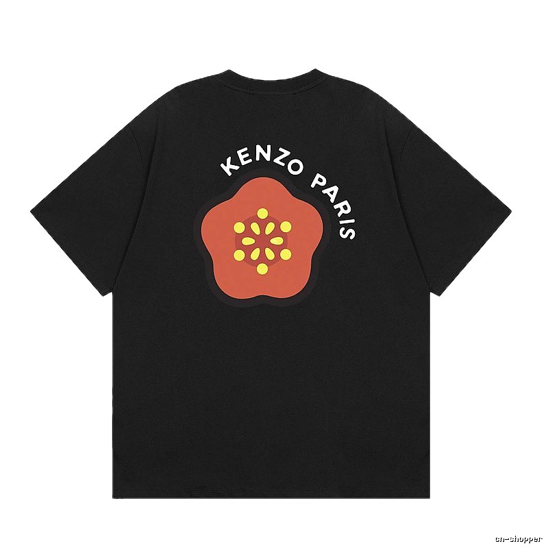 KENZO Begonia Print Trendy Style Black T-Shirt