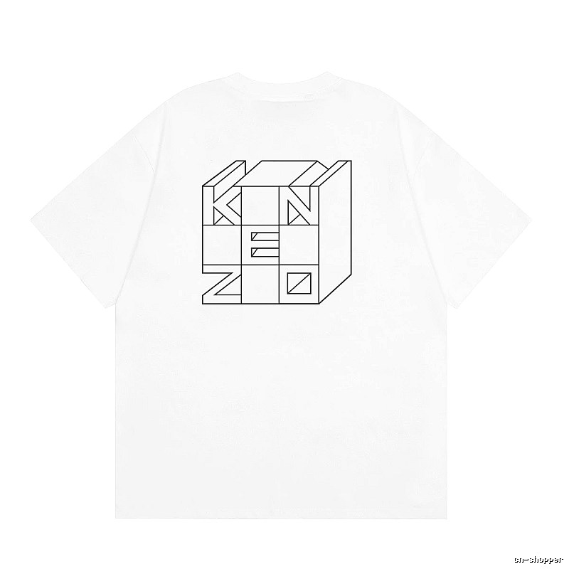 KENZO Geometric Lines Minimalist Style White T-shirt