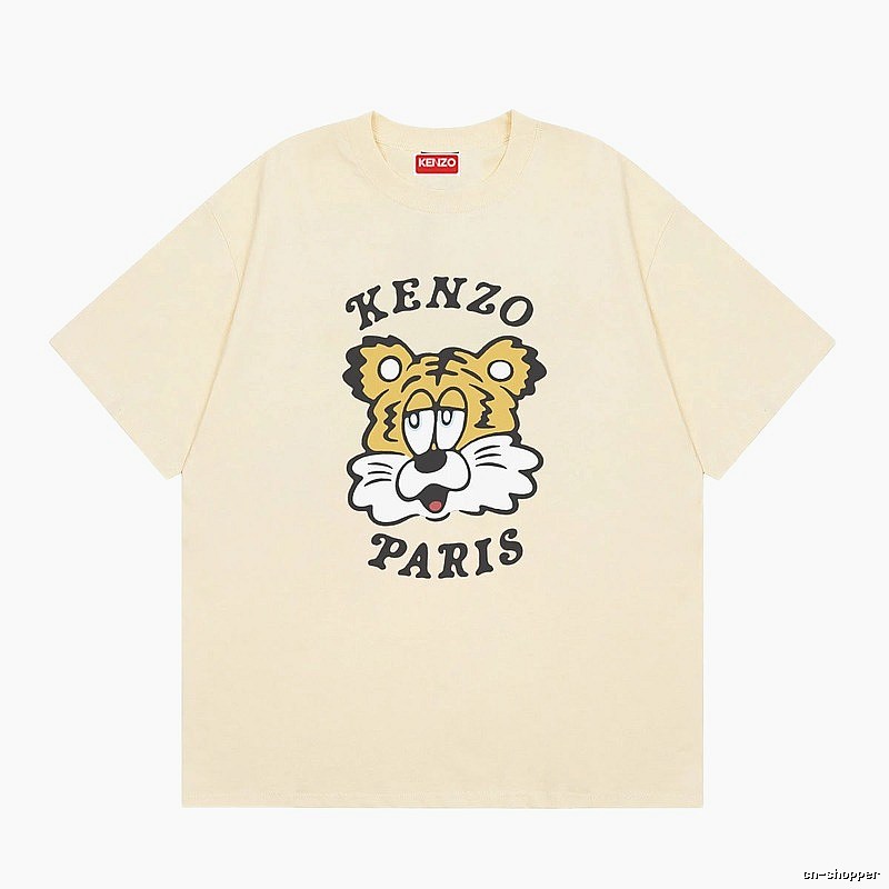 KENZO Tiger Head Print Trendy Style Beige T-shirt