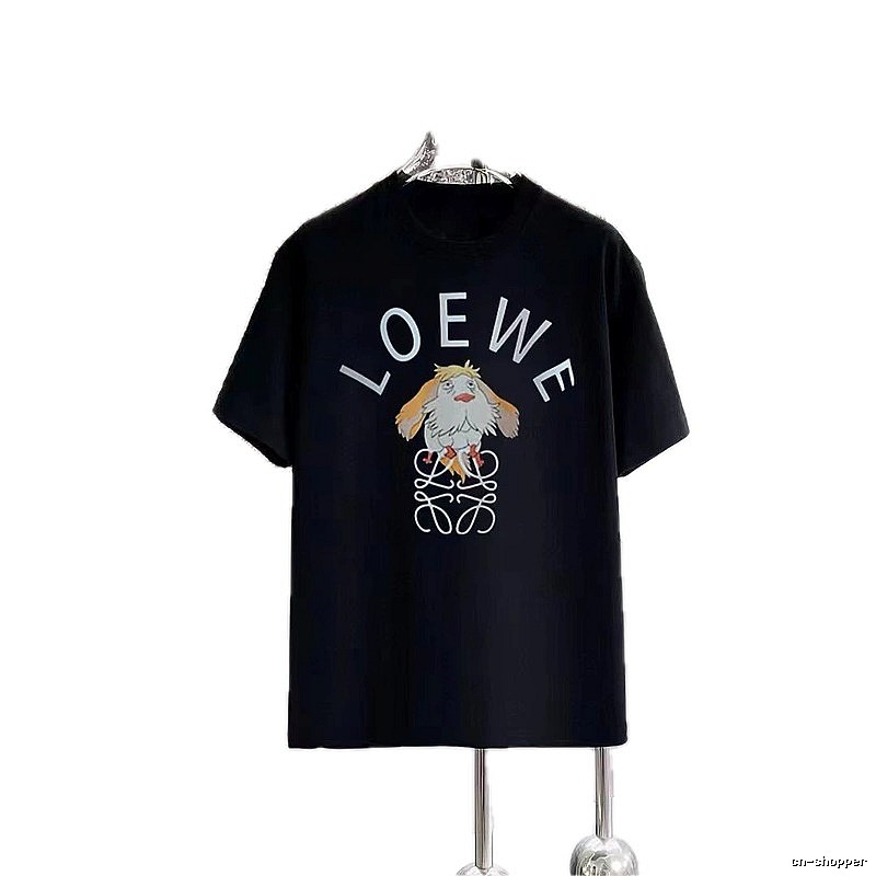LOEWE Cartoon Print Casual Style Black T-Shirt