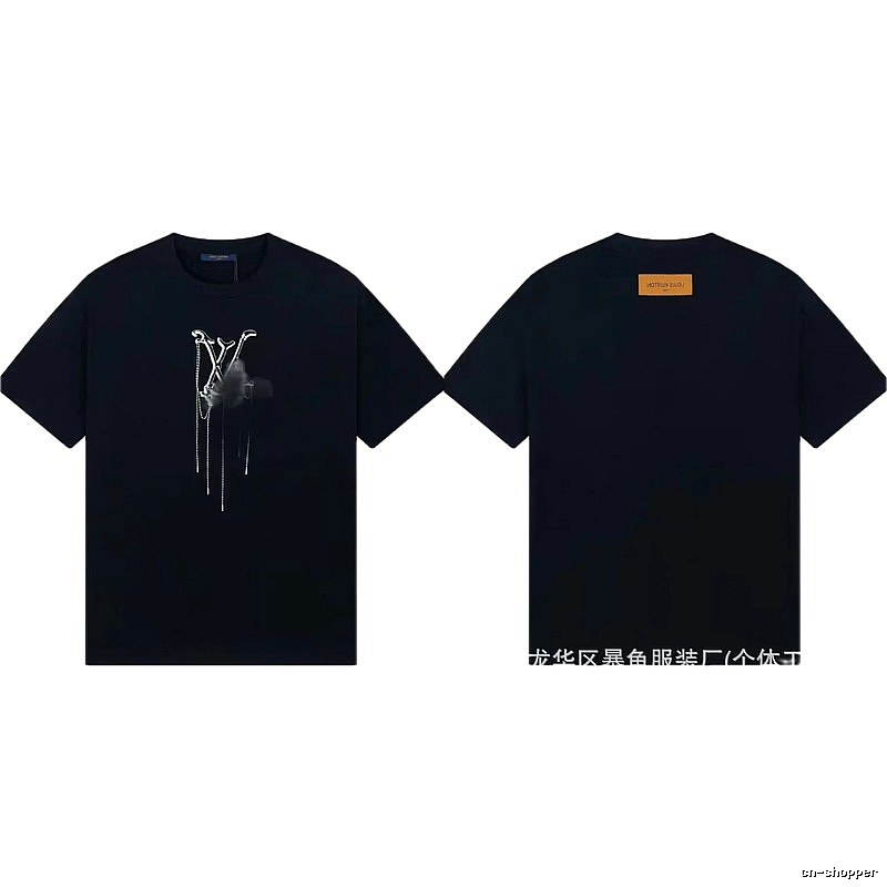 Louis Vuitton Chain Print Trendy & Cool Style Black T-Shirt