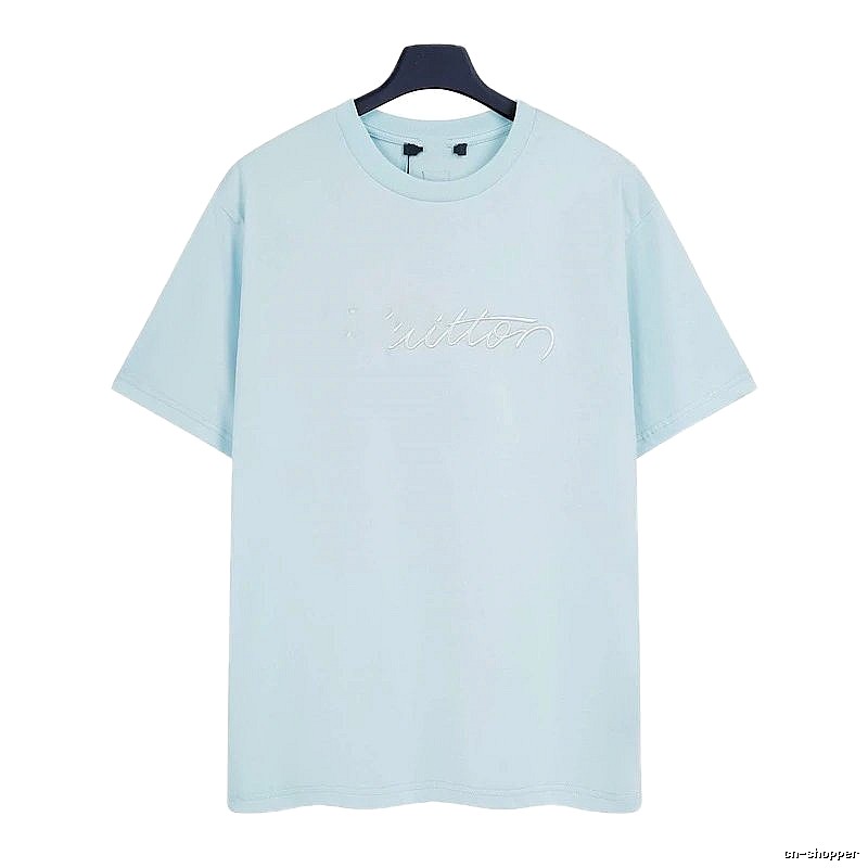 Louis Vuitton Embroidered Minimalist Style Light Blue Short-sleeve T-shirt