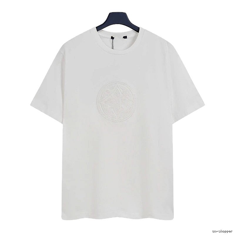 Louis Vuitton Minimalist Style White T-Shirt with Embroidered Round Logo