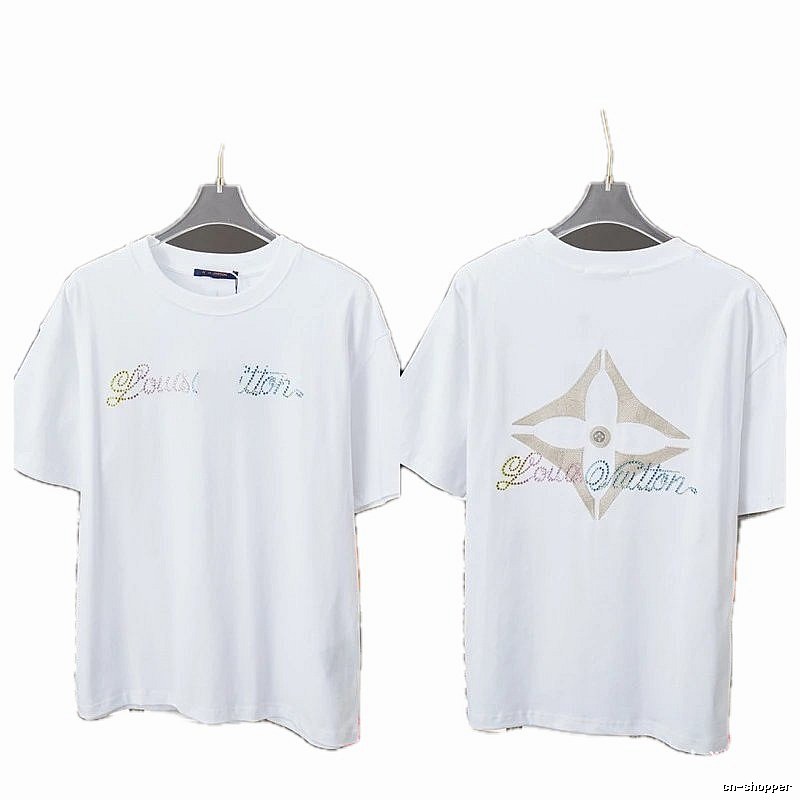 Louis Vuitton Monogram Hot-Fix Rhinestone Trendy White T-Shirt