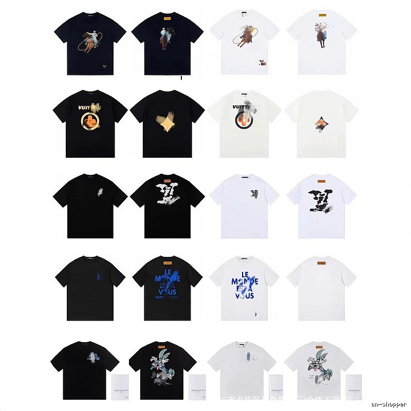 Louis Vuitton Streetwear Printed Black and White Short-sleeve T-shirt