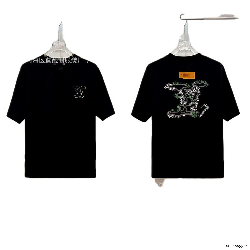 Louis Vuitton Trendy Style Embroidered Black T-Shirt