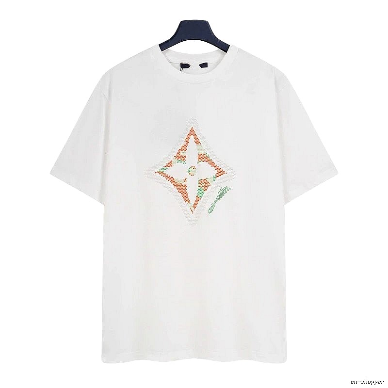 Louis Vuitton Trendy White T-Shirt with Diamond Print