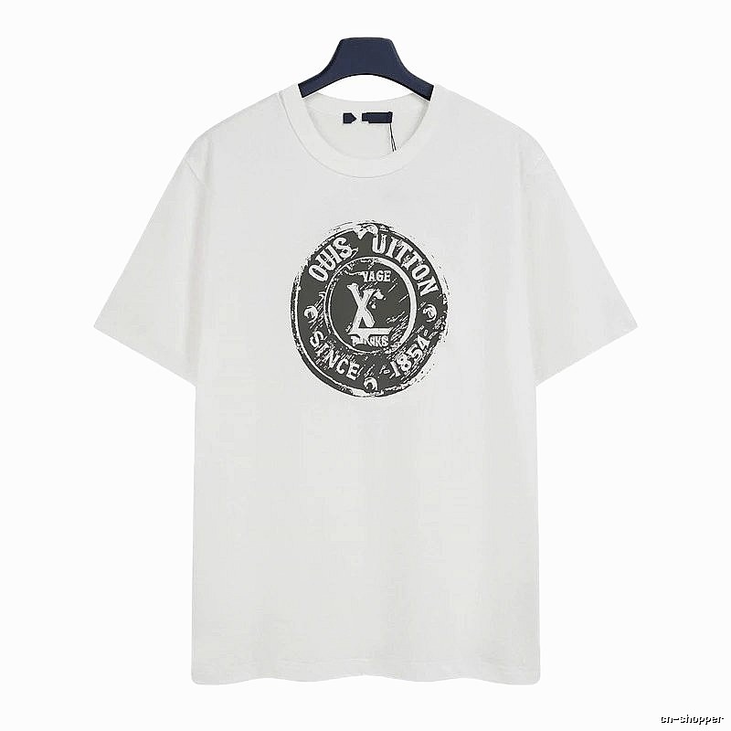 Louis Vuitton Vintage-style Distressed Stamp Print White T-Shirt