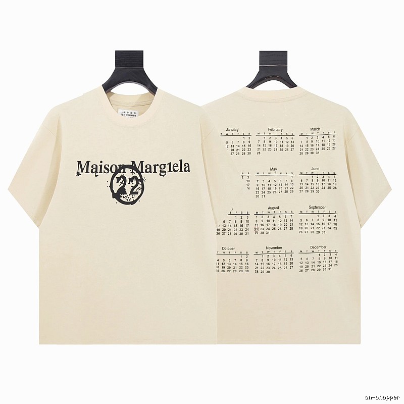 Maison Margiela Calendar Print High Street Style Beige T-Shirt