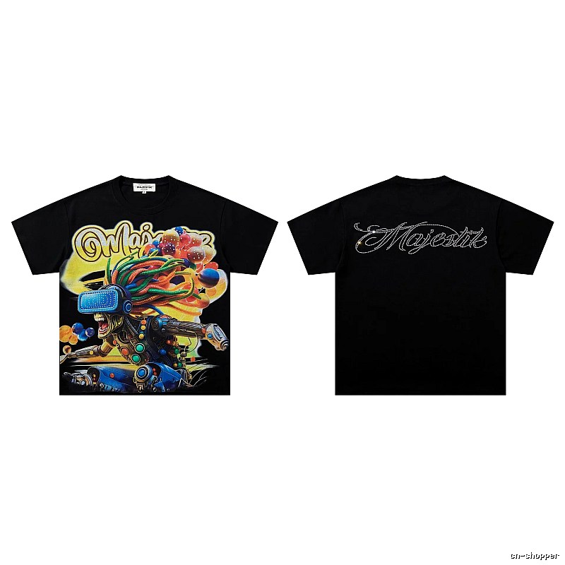 MAJESTIK Cyber Print Street Style Black T-Shirt