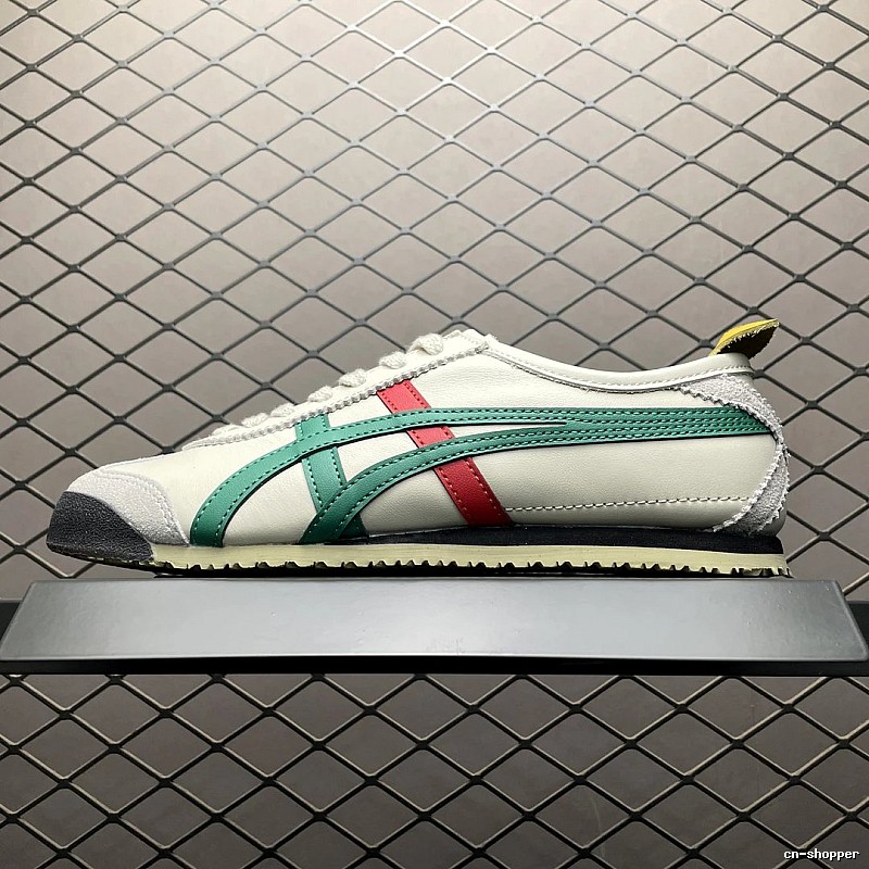 Onitsuka Tiger Cream, Green and Red Low-Top Sneakers with Classic Lace-Up