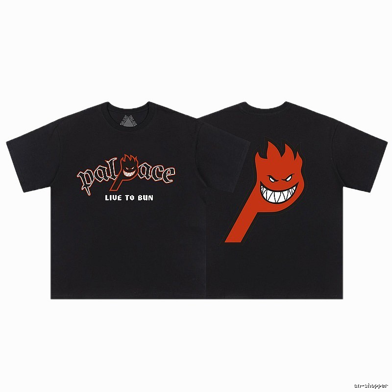 Palace Flame Print Street Style Black Short-sleeve T-shirt