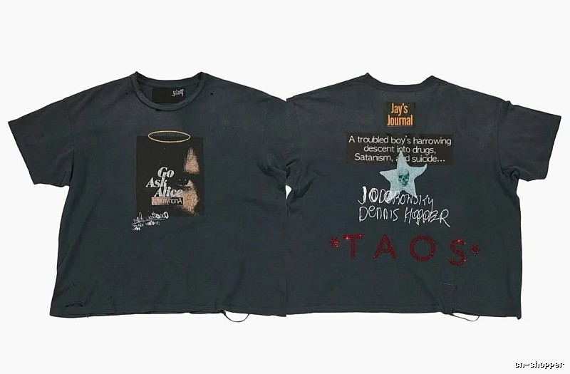 Paly Hollywood Distressed Dark Charcoal Gray Printed T-shirt