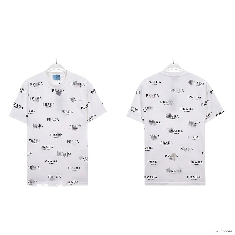 Prada All-over Print Streetwear Style White Short-sleeve T-Shirt