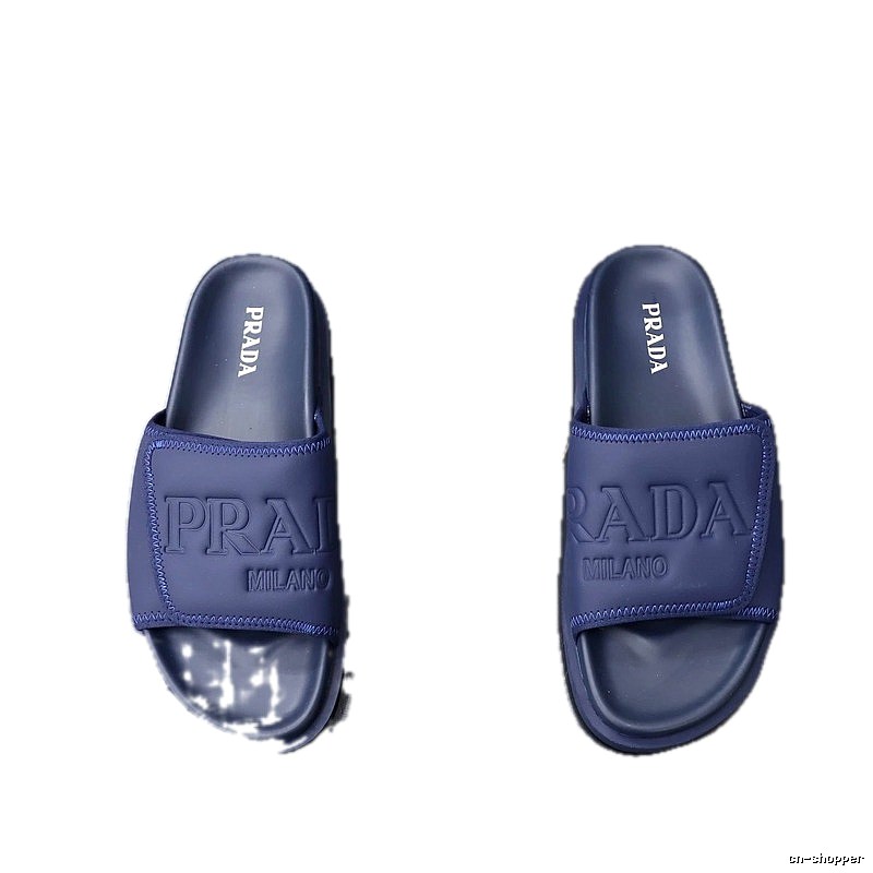 Prada Embossed Collection Minimalist Style Dark Blue Slide Sandals