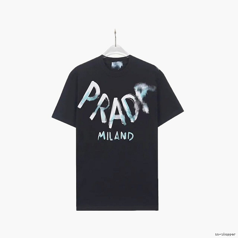 Prada Graffiti Collection Trendy Style Black Short-sleeve T-shirt
