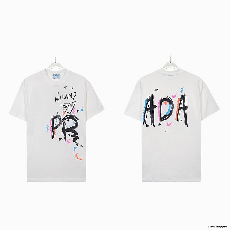 Prada Graffiti Street Style White Short-sleeved T-shirt