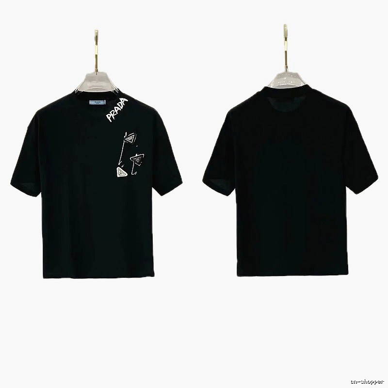 Prada Inverted Triangle Streetwear Style Black Short-sleeve T-shirt